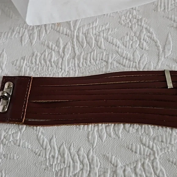 FREE PEOPLE Brown leather boho belt with Silvertone hardware - Picture 6 of 8